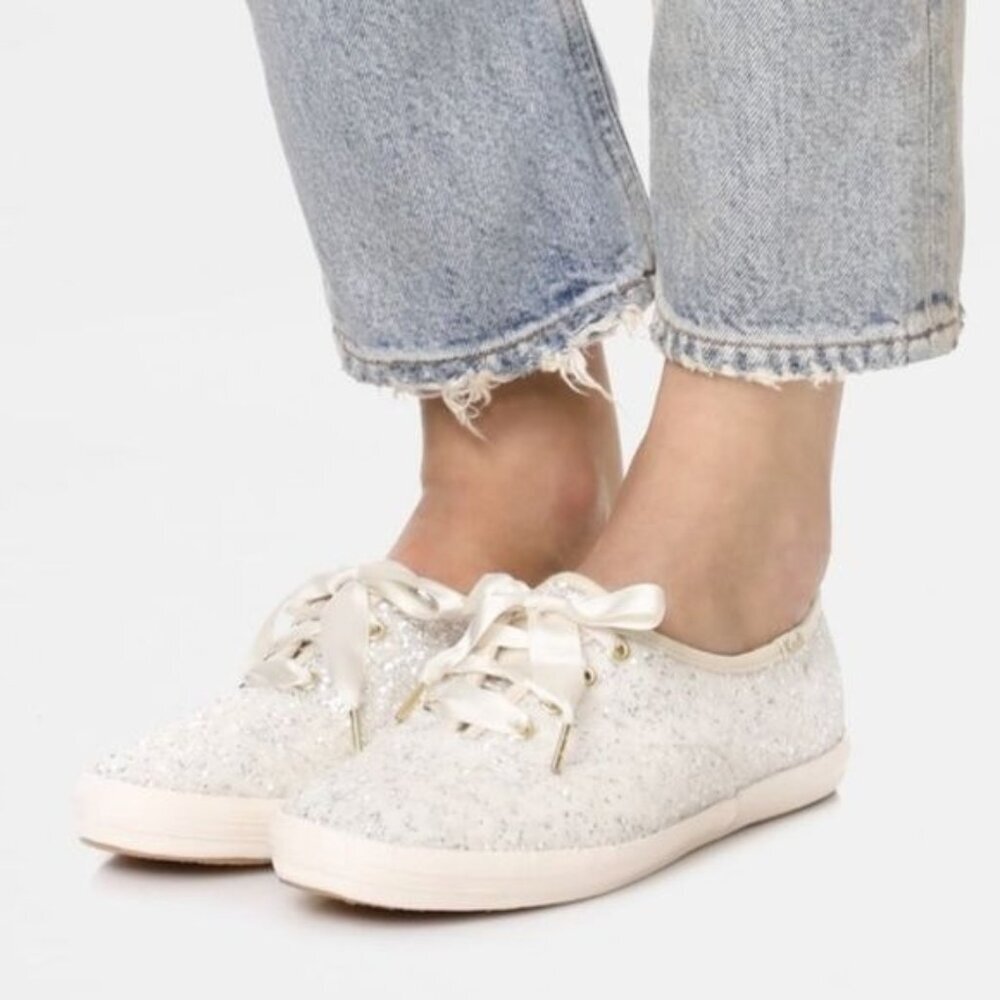 Kate Spade x Keds Silver Glitters Sneakers Walking Shoes Flats Women's 10